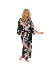 Brand  Black Women Silk Kimono Robes Long Sexy Nightgown Vintage Printed Night Gown Flower Plus Size S M L XL XXL XXXL A-045 - Fab Getup Shop