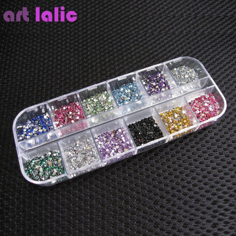 New 3000pcs Mix 12 Color 1.5mm Circle Beads Nail Art Rhinestones Glitters Nail Art Gems Decoration - Fab Getup Shop