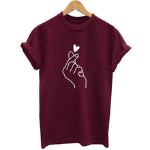 Heart Print T Shirt Women Short Sleeve O Neck Loose Tshirt - Fab Getup Shop