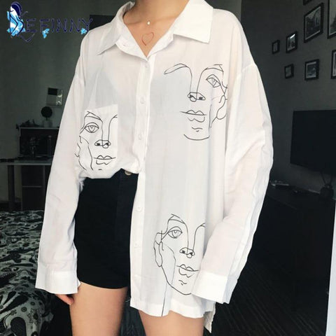 Blouse Shirt Female Cotton Face Printing Full Sleeve Long Shirts - Fab Getup Shop