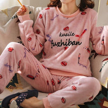 Autumn Winter Warm Flannel Women Pajamas Sets Thick Coral Velvet Long Sleeve Cartoon Sleepwear Flannel Pajamas Set Girl - Fab Getup Shop