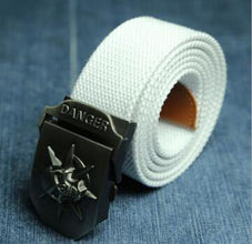 Men's Canvas belt skull Metal tactics woven belt canvas belt Casual pants Cool wild gift for men belts Skull large size - Fab Getup Shop