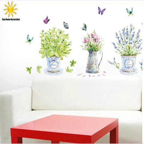 DIY wall stickers home decor potted flower pot butterfly kitchen window glass bathroom decals waterproof - Fab Getup Shop