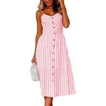 Casual Vintage Sundress Women Summer Dress  Boho  Dress Midi Button Backless Polka Dot Striped Floral Beach Dress - Fab Getup Shop