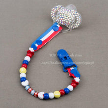 Personalised -Any name  Hand made blue white beads dummy clip holder pacifier clips soother chain for baby - Fab Getup Shop