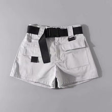 Elastic high waist shorts for women black summer belt shorts vintage sexy cotton biker pocket shorts - Fab Getup Shop