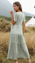 Women Boho Summer Deep V Neck Short Sleeves Maxi Dress