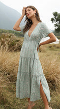 Women Boho Summer Deep V Neck Short Sleeves Maxi Dress