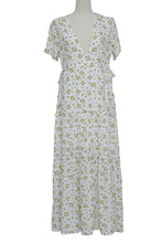 Women Boho Summer Deep V Neck Short Sleeves Maxi Dress