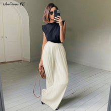 Elegant Elastic Waist Pleated Wide Leg Pants - Autumn Fashion Trousers Office Wear