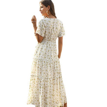 Women Boho Summer Deep V Neck Short Sleeves Maxi Dress