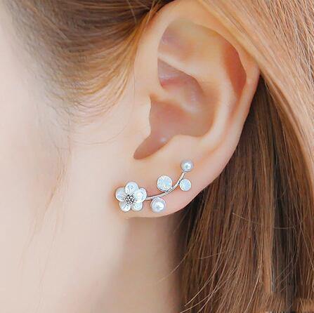 New Fashion Crystal Earrings Pearl Women Branch Shell Pearl Flower Stud Earrings Female - Fab Getup Shop