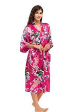 Brand  Black Women Silk Kimono Robes Long Sexy Nightgown Vintage Printed Night Gown Flower Plus Size S M L XL XXL XXXL A-045 - Fab Getup Shop