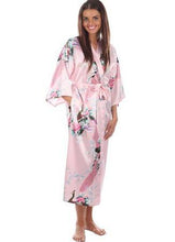 Brand  Black Women Silk Kimono Robes Long Sexy Nightgown Vintage Printed Night Gown Flower Plus Size S M L XL XXL XXXL A-045 - Fab Getup Shop