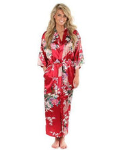 Brand  Black Women Silk Kimono Robes Long Sexy Nightgown Vintage Printed Night Gown Flower Plus Size S M L XL XXL XXXL A-045 - Fab Getup Shop