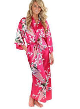 Brand  Black Women Silk Kimono Robes Long Sexy Nightgown Vintage Printed Night Gown Flower Plus Size S M L XL XXL XXXL A-045 - Fab Getup Shop