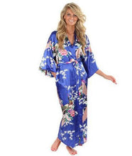 Brand  Black Women Silk Kimono Robes Long Sexy Nightgown Vintage Printed Night Gown Flower Plus Size S M L XL XXL XXXL A-045 - Fab Getup Shop