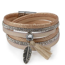 Rhinestone Feather Wide Multilayer Leather Bracelet Magnetic Tassel Bracelet Women Wrap Charm Boho Bohemian Bracelets Bangle Men - Fab Getup Shop
