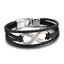 Silver plated Infinity Bracelet Bangle Genuine Leather Hand Chain Buckle friendship men women bracelet - Fab Getup Shop