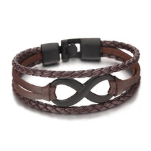 Silver plated Infinity Bracelet Bangle Genuine Leather Hand Chain Buckle friendship men women bracelet - Fab Getup Shop