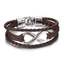 Silver plated Infinity Bracelet Bangle Genuine Leather Hand Chain Buckle friendship men women bracelet - Fab Getup Shop