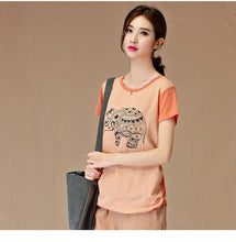 Fashion Women T Shirts Plus Size Animals Elephants Short Sleeve Blusa Cotton Linen Casual Female T Shirt - Fab Getup Shop
