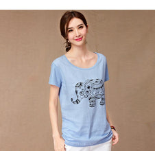 Fashion Women T Shirts Plus Size Animals Elephants Short Sleeve Blusa Cotton Linen Casual Female T Shirt - Fab Getup Shop