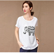 Fashion Women T Shirts Plus Size Animals Elephants Short Sleeve Blusa Cotton Linen Casual Female T Shirt - Fab Getup Shop