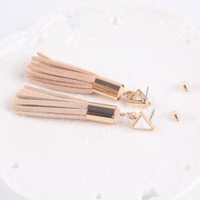 Vintage Triangle Tassel Drop Earrings Faux Suede Fabric Long Dangle Earrings for Women 2A3006 - Fab Getup Shop