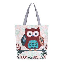 Floral And Owl Printed Canvas Tote Female Casual Beach Bags Large Capacity Women Single Shopping Bag Daily Use Canvas Handbags - Fab Getup Shop