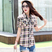 New Women Tops Fashion Summer Shirts Short Sleeve Tops Plaid Ladies Blusas Cotton Shirt Blouse Womens Clothing Plus Size - Fab Getup Shop