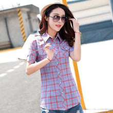 New Women Tops Fashion Summer Shirts Short Sleeve Tops Plaid Ladies Blusas Cotton Shirt Blouse Womens Clothing Plus Size - Fab Getup Shop