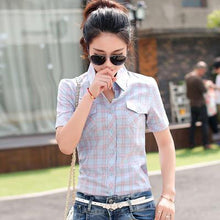 New Women Tops Fashion Summer Shirts Short Sleeve Tops Plaid Ladies Blusas Cotton Shirt Blouse Womens Clothing Plus Size - Fab Getup Shop