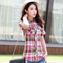 New Women Tops Fashion Summer Shirts Short Sleeve Tops Plaid Ladies Blusas Cotton Shirt Blouse Womens Clothing Plus Size - Fab Getup Shop