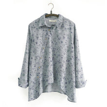 New Women Shirt Cotton Linen Slant Oblique Button White Blue Floral Turn-down Collar Irregular Plus Size Solid Loose Blouse - Fab Getup Shop