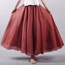Women Linen Cotton Long Skirts Elastic Waist Pleated Maxi Skirts Beach Boho Vintage Summer Skirts Faldas Saia - Fab Getup Shop