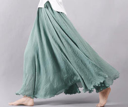 Women Linen Cotton Long Skirts Elastic Waist Pleated Maxi Skirts Beach Boho Vintage Summer Skirts Faldas Saia - Fab Getup Shop