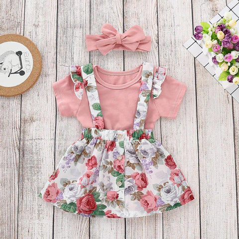 Toddler Baby Girl Clothes Summer Pink Tops Romper Floral Skirt Outfits Set Clothes - Fab Getup Shop