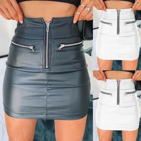PU Leather Zipper Skirt High Waist Pencil Evening Party Club Wear Bodycon Short Mini Skirt - Fab Getup Shop