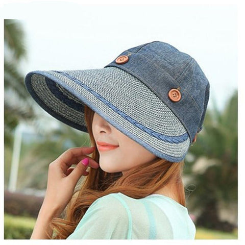 COKK Fashion Women Wide Large Brim Floppy Summer Beach A Sun Hat Straw Hat Button Cap Summer Hats For Women - Fab Getup Shop