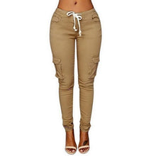 Fitness Solid Trousers Casual Female Multi-Pockets Drawstring Tie Trousers Slight Jogger Pencil Pants - Fab Getup Shop