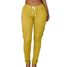 Fitness Solid Trousers Casual Female Multi-Pockets Drawstring Tie Trousers Slight Jogger Pencil Pants - Fab Getup Shop