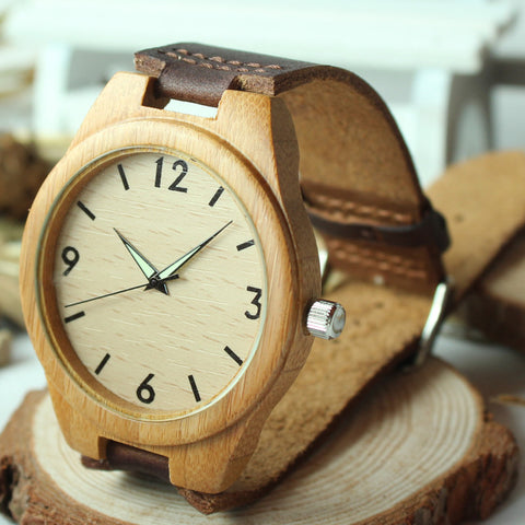 Luxury Wood Design Leather Wrist Watch