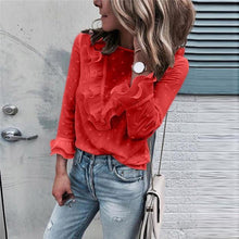 White Blouse Women Spring Summer Ruffles Ladies Casual Lace Polka Dot O Neck - Fab Getup Shop