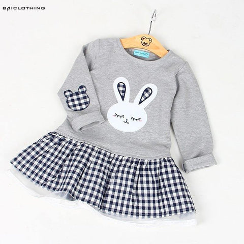 High Quality Spring Baby Girl Clothes Girl Baby Dress Long Sleeve Cartoon Embroiderie Bunny Princess Dress Clothes 3 Designs - Fab Getup Shop