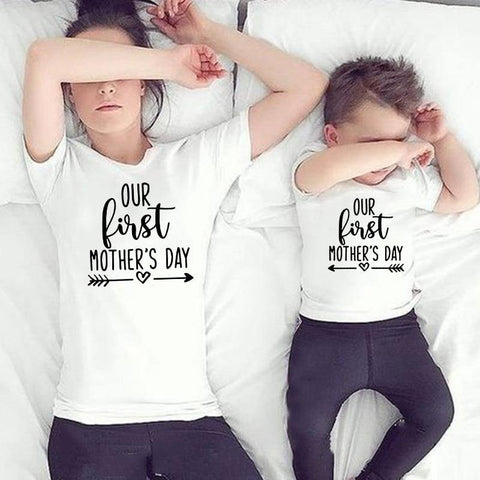 1pcs Our First Mother's Day Mommy and Me Family Matching Clothes Mom's T Shirt Newboorn Baby Boys Girls  Romper Outfit - Fab Getup Shop