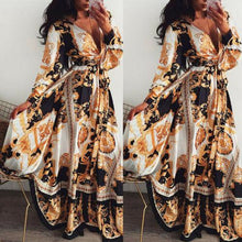 Boho Wrap Summer Long Dress Holiday Maxi Loose Sundress Floral Print V-neck Long Sleeve Elegante Dresses Cocktail Party - Fab Getup Shop