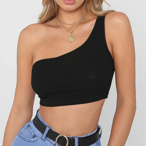 Crop Tank Top One Shoulder  Camisole Cotton Sleeveless - Fab Getup Shop