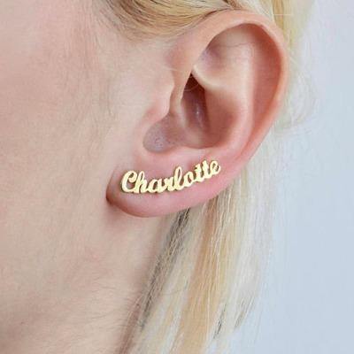 1 Pair Personalized Custom Name Earrings For Women Customize Initial Cursive Nameplate Stud Earring Gift For Best Friend Girls - Fab Getup Shop