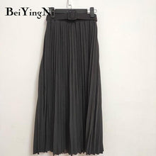 High Waist  Skirt Casual Vintage Solid Belted Pleated Midi Skirts Lady 11 Colors - Fab Getup Shop